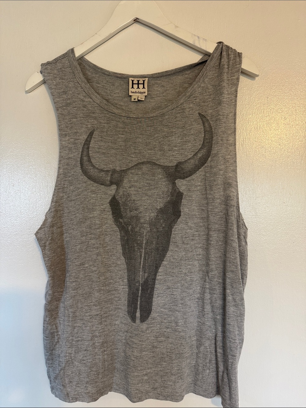 Haute Hippie Gray cow Skull Graphic Tank Top - M